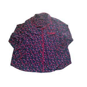 Lane Bryant Women's Button Down Blouse 24 Navy‎ Kisses Lips Pink Valentines